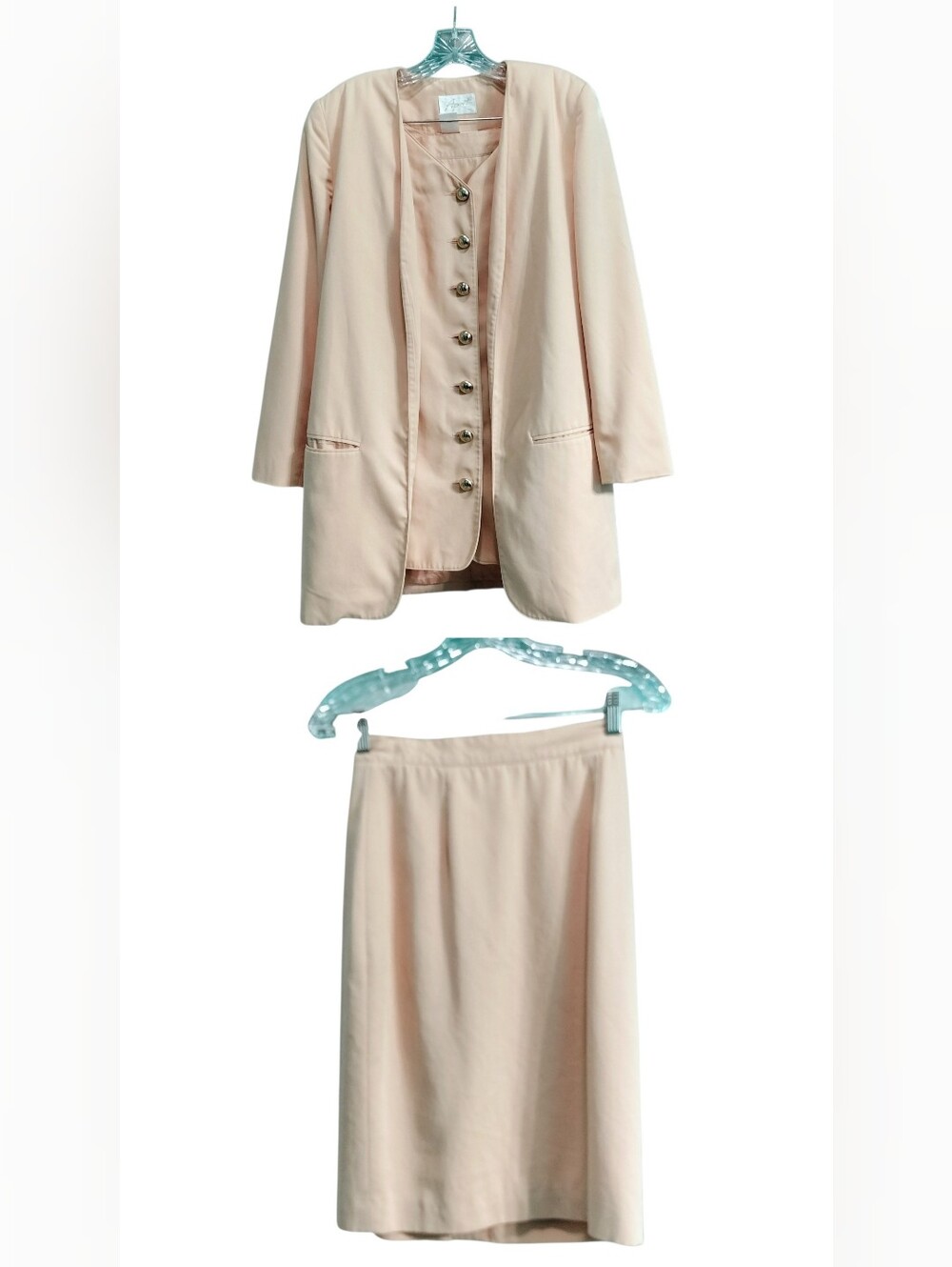 Vintage Apart 3 Piece Blush Skirt Suit Size 4 Jacket Vest Made USA 90s